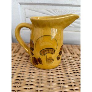 Vintage 60's Los Angeles Pottery Yellow Water Pitcher Mushrooms Retro Boho